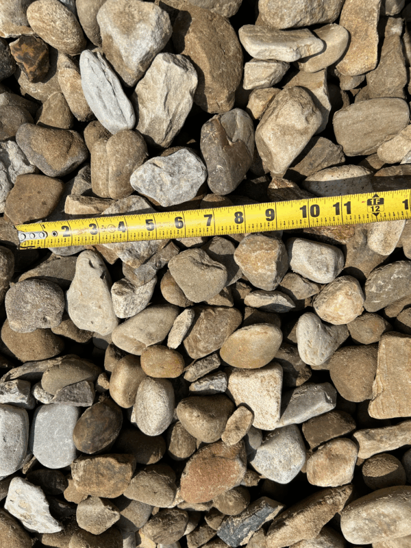 River rock of various sizes with a brown tone because of sediment