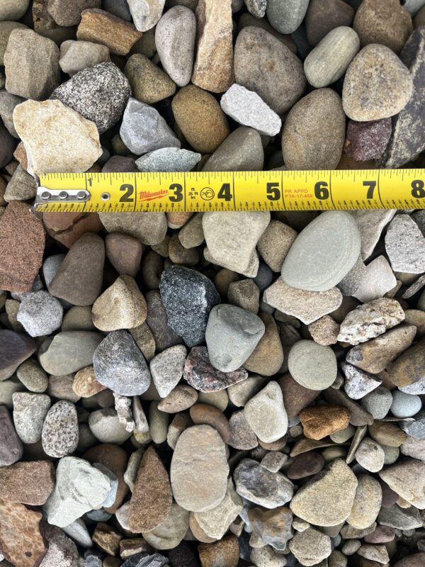 multicolored and shapes rocks, a ruler showing pieces around an inch or two