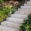 light colored wide cut steps with a natural stone finish