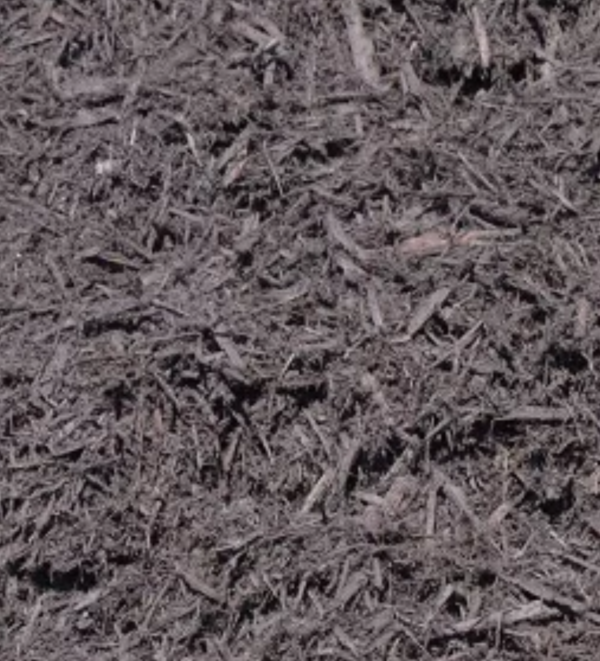 A dark brown triple shredded mulch