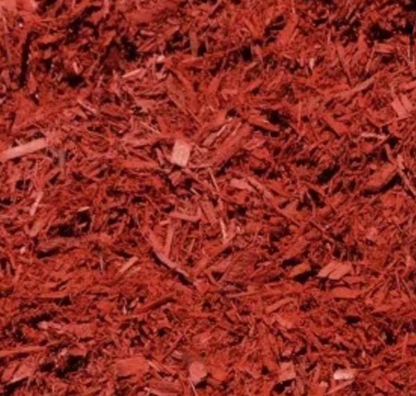 A noticeably red shredded mulch