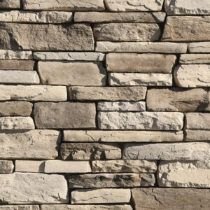 multi-sized, natural looking stone covering a wall