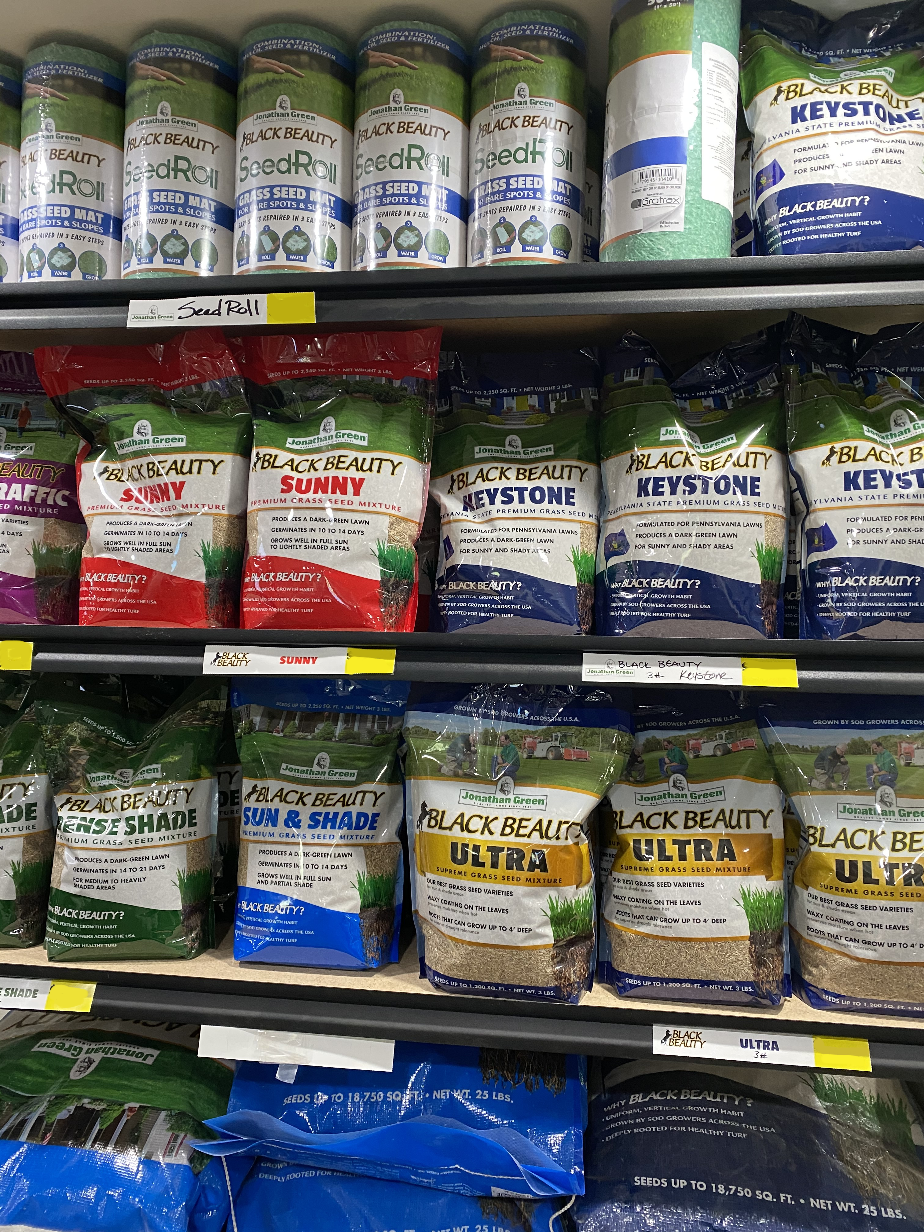 Jonathan Green product display featuring seed roll, grass seed, and similar.