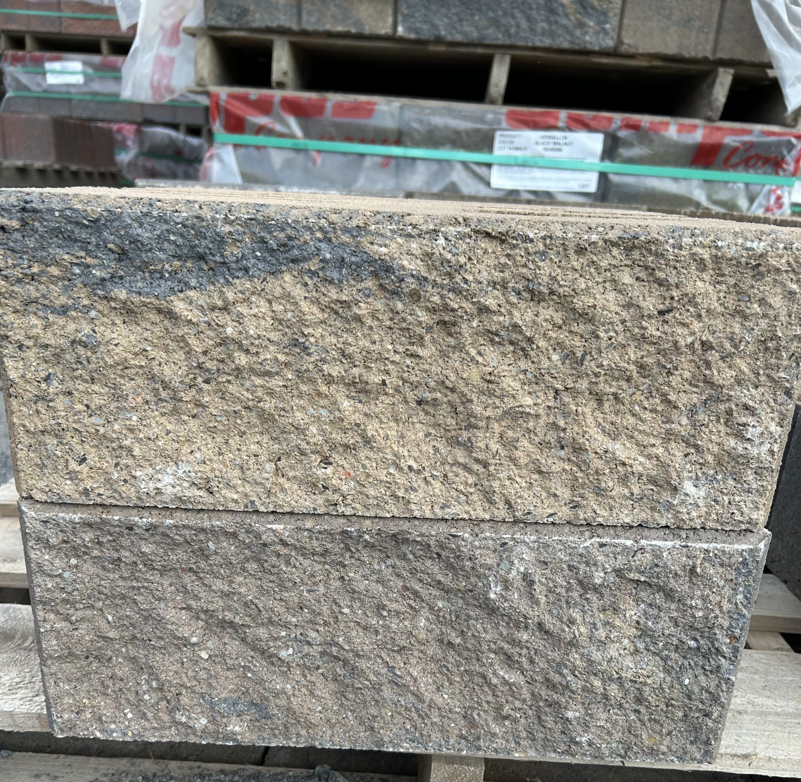 Large rectangular block in warm and cool tans and greys